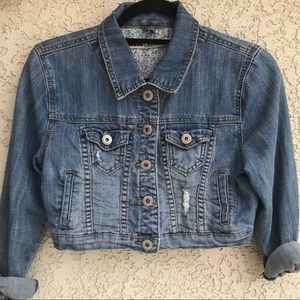 Girls Distressed Cropped Denim Jacket